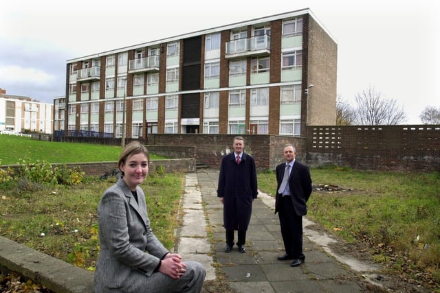 Designer Kate Stephens with MP Hilary Benn, left, and Coun Keith Wakefield, leader of Leeds City Council, on land in Roxby Close which was being redeveloped by Groundwork Leeds in November 2003.