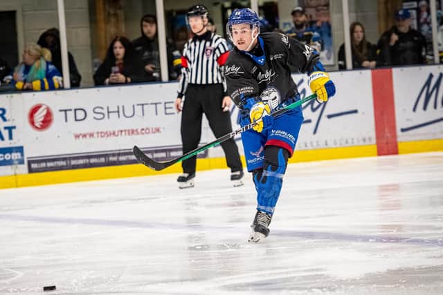 SETTLING IN: Canadian import defenceman Sam Dunn has adapted quickly to UK hockey, rattling through three games - and winning two - inside his first five days with Leeds Knights. Picture: Ben Gordon/Knights Media.