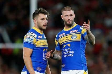 Tom Briscoe, pictured left with Zak Hardaker, will make a final Leeds appearance agianst the Kiwis. Picture by Ed Sykes/SWpix.com.