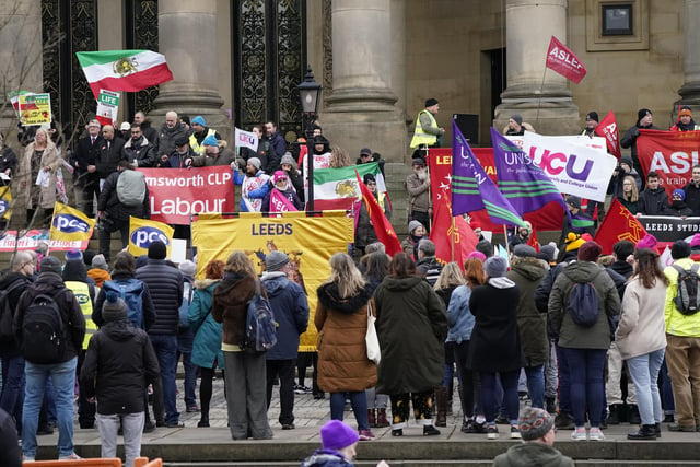 More than 1,000 people gathered in central Leeds for a rally outside the town hall.