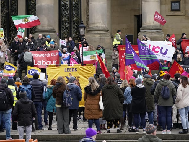 More than 1,000 people gathered in central Leeds for a rally outside the town hall.