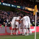 Leeds celebrate Rasmus Kristensen's first goal in a United shirt (Photo by Naomi Baker/Getty Images)