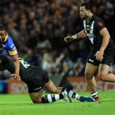 Ali Lauitiiti made a guest appearance for Leeds Rhinos, his last as a player at Headingley, against New Zealand in 2015. Picture by Steve Riding.