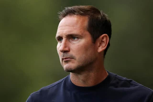 FLEETWOOD, ENGLAND - AUGUST 23: Frank Lampard, Manager of Everton looks on prior to the Carabao Cup Second Round match between Fleetwood Town and Everton at Highbury Stadium on August 23, 2022 in Fleetwood, England. (Photo by Lewis Storey/Getty Images)