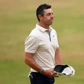 Rory McIlroy of Northern Ireland reacts on the 18th hole during the final round of The 150th Open at St Andrews Old Course on July 17