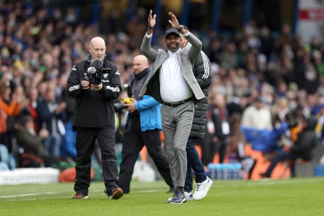 LEGEND'S RETURN: Former Leeds United star Lucas Radebe applauds the fans prior to Saturday's Premier League clash against Brighton at Elland Road.
Photo by George Wood/Getty Images.