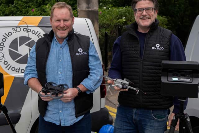 Mark Shepherd (left) and Rob Wilyman of Apollo 3D with some of the 3D mapping technology employed during the Primark project