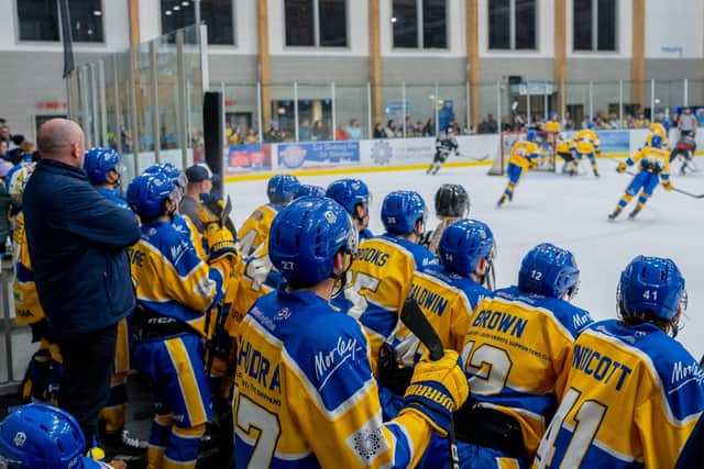 AHEAD OF SCHEDULE: Leeds Knights' head coach Ryan Aldridge says the 2022-23 NIHL National campaign was a building season, but they have taken the league by storn to lead by three points with a game in hand after 16 games. Picture courtesy of Oliver Portamento.