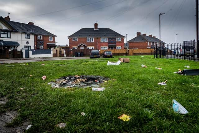 The aftermath....Kendal Drive in Halton the day after the rioting.