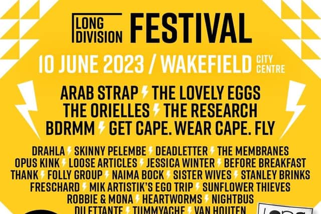 The full poster of acts playing at 2023's edition of Long Division in Wakefield