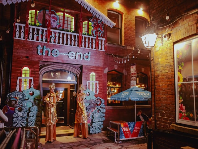 The Hirst's Yard bar has been transformed into a Christmas Ski Lodge, with an impressive seven metre, 3D facade