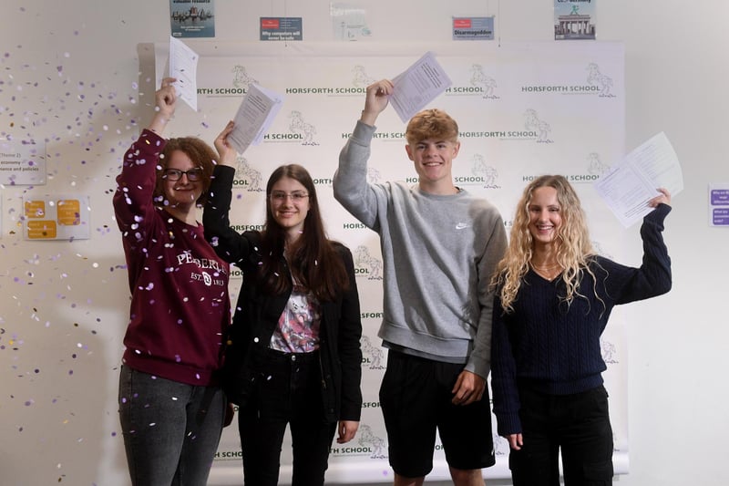 Pictured from the left are Libby Carey, Millie Buxton, Oliver Crossley and Lilia Delobel who are all celebrating after receiving their GCSE results.