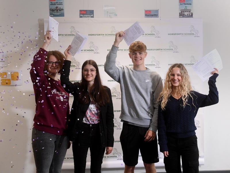 Pictured from the left are Libby Carey, Millie Buxton, Oliver Crossley and Lilia Delobel who are all celebrating after receiving their GCSE results.