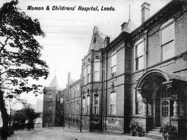 A postcard, with a postdate of April 15, 1911, showing the Women and Children's Hospital situated on Woodbine Place/Coventry Place. The Hospital for Women and Children first opened in 1853 on East Parade and transferred to this location in 1861. It was opened by the Earl of Carlisle in October of 1861. It later changed is name to the Hospital for Women at Leeds and in 1974 moved to Roundhay Hall leaving the old buildings to be demolished.