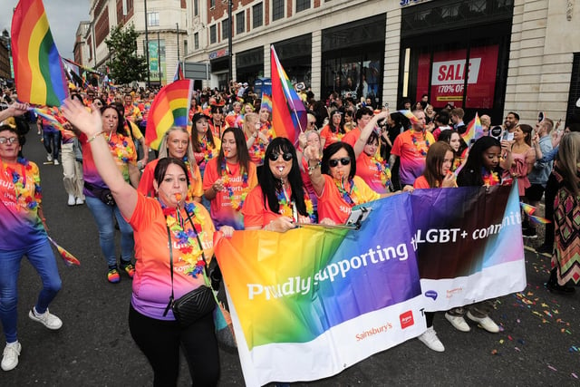 Leeds Pride 2023, Sainsbury's' section of the parade.