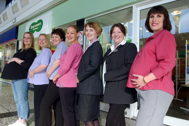 Seven colleagues at Spec Savers in Cross Gates were all pregnant at the same time. Pictured, from left, are Vanessa Longdon (nine months), Tina Walker (eight months), Hayley Doyle (seven months), Charlotte Mear (five months), Clare Sheppard (five months), Kim Wood (six weeks) and Alison Woodlock (nine months).