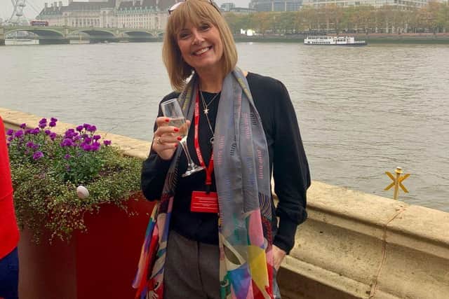 Rachelle Atkin outside The House of Lords at the Small Business Britain luncheon.
