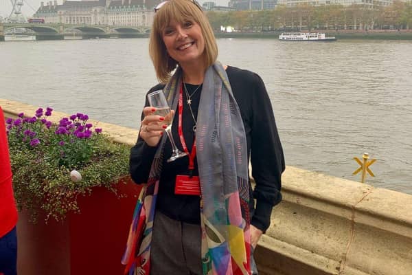Rachelle Atkin outside The House of Lords at the Small Business Britain luncheon.