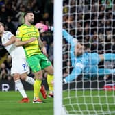 WHITES HOPE: Surrounding striker Patrick Bamford, left, pictured scoring the only goal of the game in January's Championship clash against Norwich City at Elland Road. Photo by Clive Brunskill/Getty Images.
