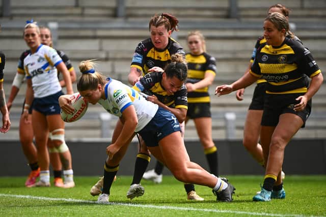 Leeds Rhinos have beaten Sunday's opponents York Valkyrie twice this season including a 30-10 result in June when their tries included this one by Grace Short. Picture by Olly Hassell/SWpix.com