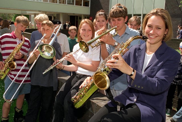 BBC TV presenter Sophie Raworth shares a joke and joins in  the fun after opening Wetherby High School fun day in July 1996.