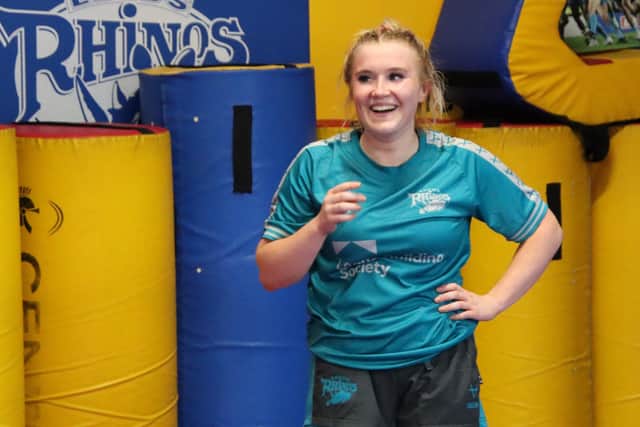Bella Sykes at her first Rhinos training session. Picture by Leanne Flynn/Leeds Rhinos.
