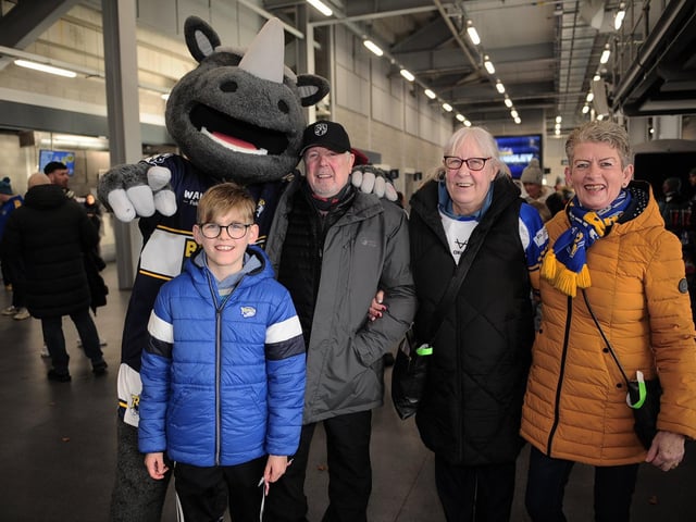 Fans meet Ronnie the Rhino at AMT Headingley before the Boxing Day win against Wakefield.