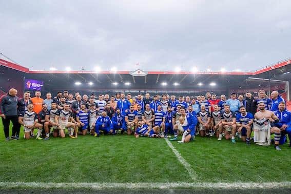 England and Greece players pose for a joint team picture after their World Cup game at Bramall Lane. Picture by Allan McKenzie/SWpix.com.