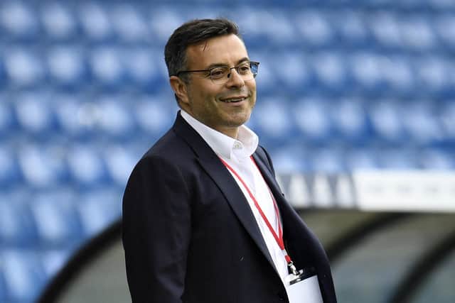 Leeds United's Italian chairman Andrea Radrizzani smiles on the pitch after the English Premier League football match between Leeds United and Brighton and Hove Albion (Photo by OLI SCARFF/AFP via Getty Images)