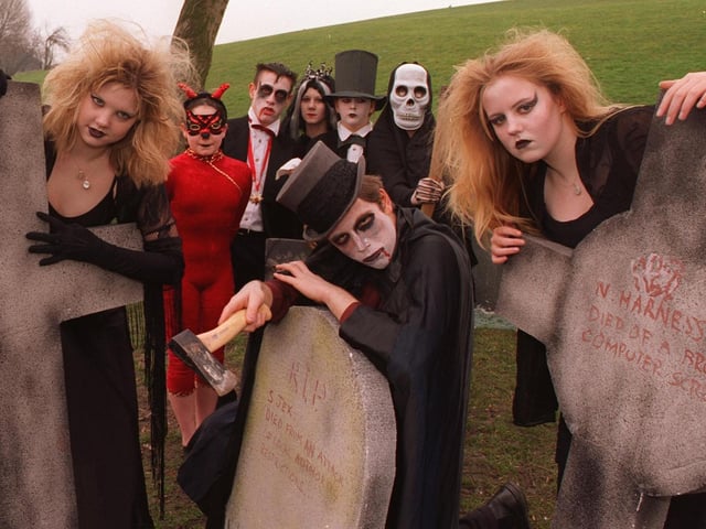 January 1997 and Wortley High School pupils were preparing to present 'A Night of Fear'. It was described  as a night of shock, rock and horror  when pupils  and staff   will present films, music, dance and drama. IPictured are, from left, Lindsey Havercroft, Richard Potter and Tanja Bage will some of  other performers .