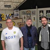Artists (from left) Karl Jordan, Lee Buccilli and Andy McVeigh with some of their work on display at The Old Peacock on Elland Road.