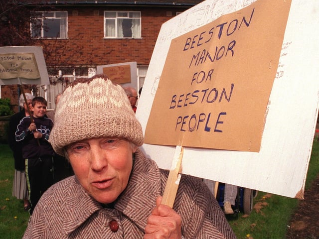 Pauline Johnson, one of the organisers of the Beeston Manor protest, joins the demonstration in April 2000.