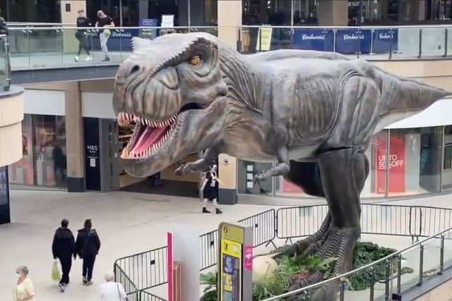 T-Rex robotic dinosaur at Trinity Leeds Jurassic Trail 2