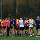 Rhinos players during a training session at Kirkstall ahead of the Wetherby Whaler Festive Challenge against Wakefield Trinity on Boxing Day.