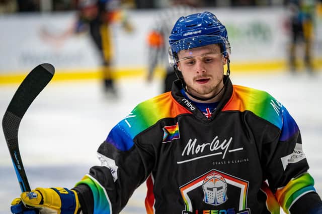 KEY MAN: Defenceman Lewis Baldwin is back for a third season with Leeds Knights, a fourth years overall playing hockey at Elland Road Ice Arena. Picture courtesy of Oliver Portamento