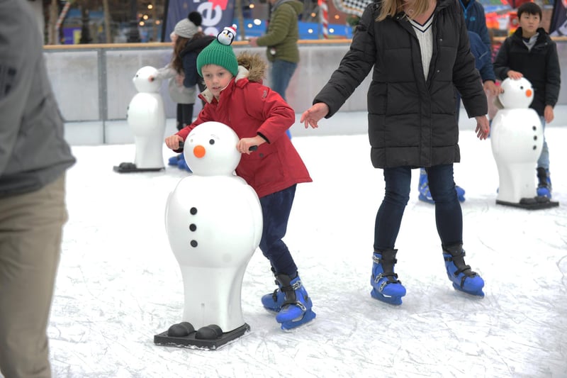 Elliot Johnson, eight, of Horsforth, pictured on Millennium Square's ice rink, Ice Cube.