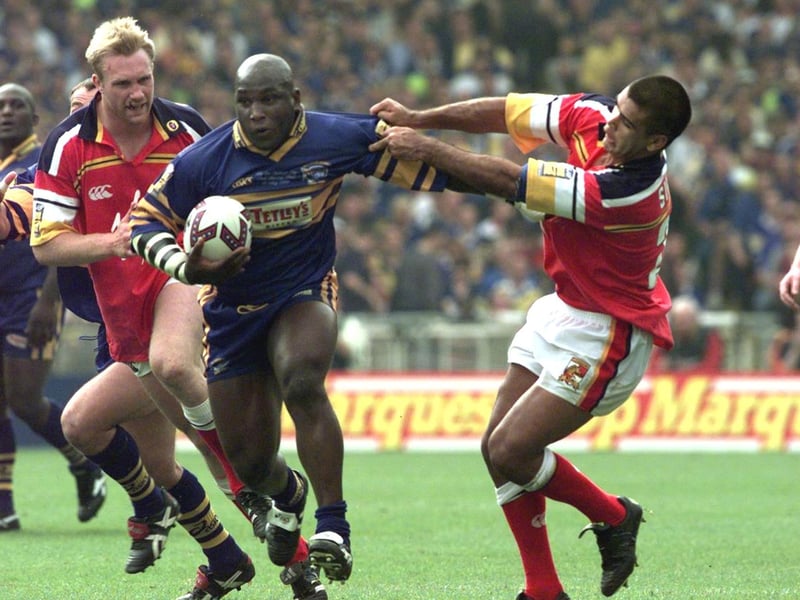 Rhinos prop Darren Fleary on the charge.