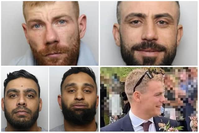 All convicted in court this week. Top left is hit-and-run driver Kyle Charlesworth and top right is cannabis 'lieutenant' Rebar Jalil. Bottom left are burglars Eesa Elahi and Syed Shah, and bottom right is voyeur William Kellett.