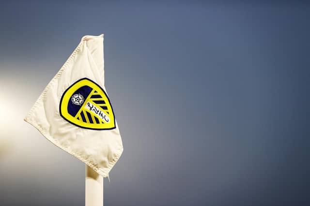 Leeds United logo on a flag.