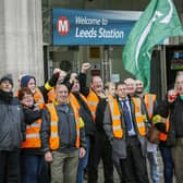 Members of the RMT union picket at Leeds Station. Picture date: Monday October 3, 2016.