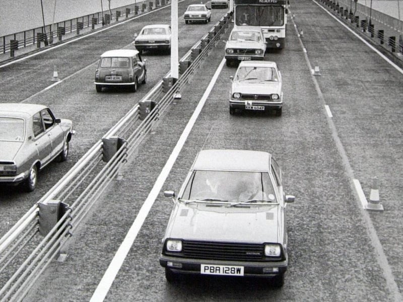 First in the queue on the north bank was a car transporter driven by David Fowler who had been parked since 2pm the previous day. Behind him, in the first car in the queue , was Christine Goodrum.  She had promised her three God-children they would be among the first to cross the bridge.