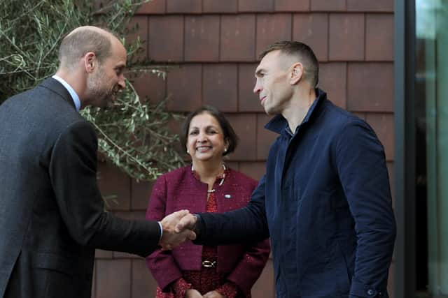 The Prince of Wales greets Dr Agam Jung and Kevin Sinfield Picture taken by Yorkshire Post Photographer Simon Hulme