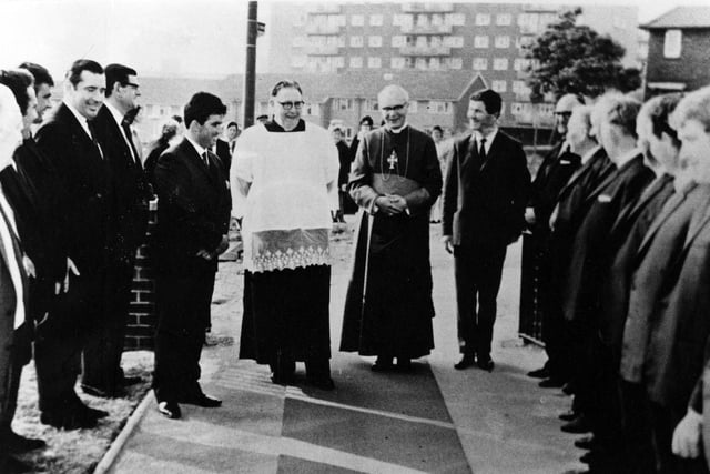 The arrival of Catholic Church dignitaries for the opening of the Irish Centre on York Road in June 1970.