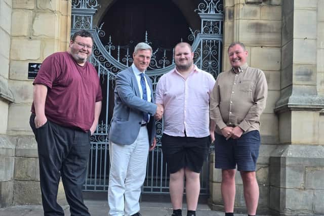L-R Daniel Whetstone, chair of the SDP Yorkshire & Humber branch, Stephen Balogh party chair, councillor Rhys Carr, and councillor Wayne Dixon of Leeds City Council. Image: SDP
