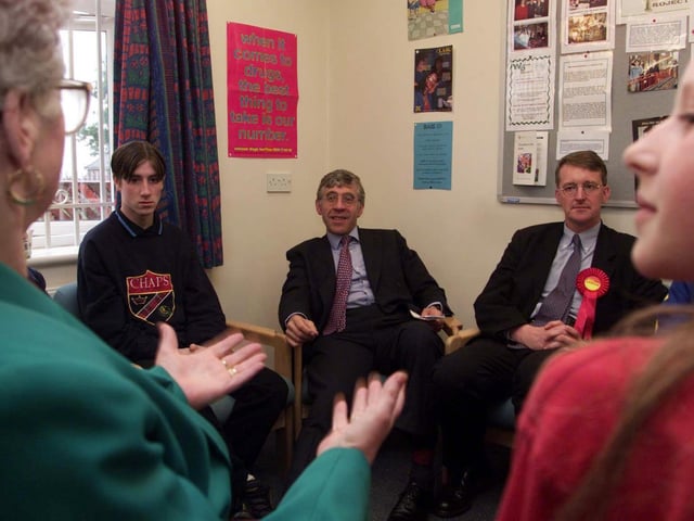 Home Secretary Jack Straw meets residents of the Winrose housing project in June 1999.