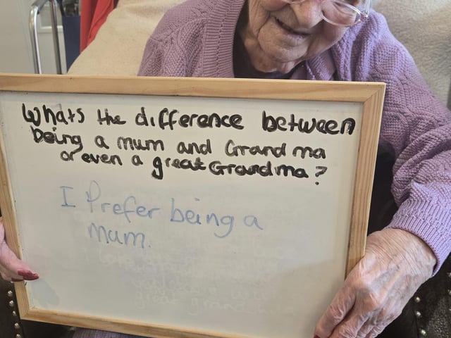 Resident Laura Coates at Ashworth Grange Care Home sharing Mother’s Day wisdom