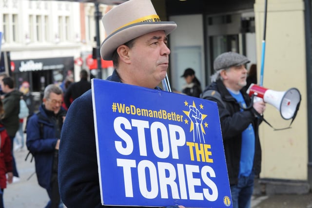 The protest was one of more than 30 events taking place in Britain – plus two in Spain – on what was dubbed a “Day for Rejoin”. Pictured here is Steve Bray.