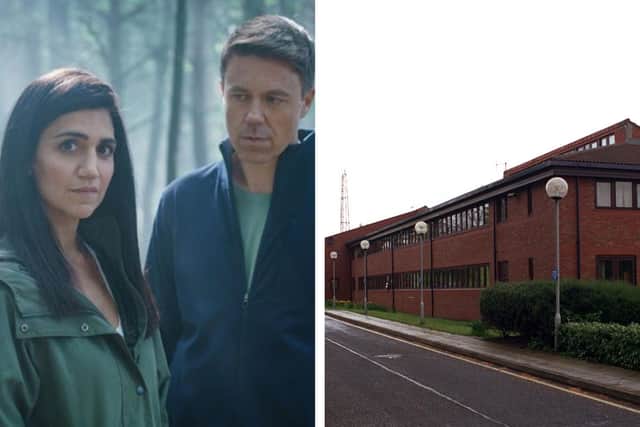 BBC One Better lead actors Leila Farzad and Andrew Buchan, left, and, right, Weetwood Police Station, where the drama was filmed.