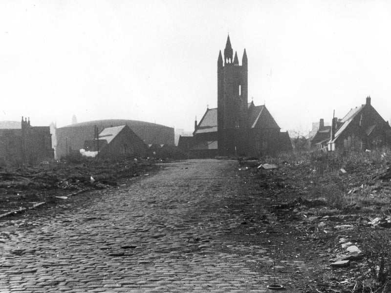 A view of a site off Chapeltown Road where terraced housing has been demolished as part of the slum clearance of the area.