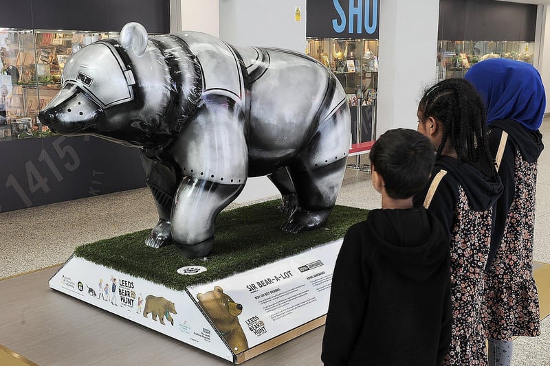 Sir Bear-A-Lot at the Royal Armouries, created by Boy Oh Boy Designs, who used acrylic spray paint and POSCA pens to mimic the metal segments of armour
